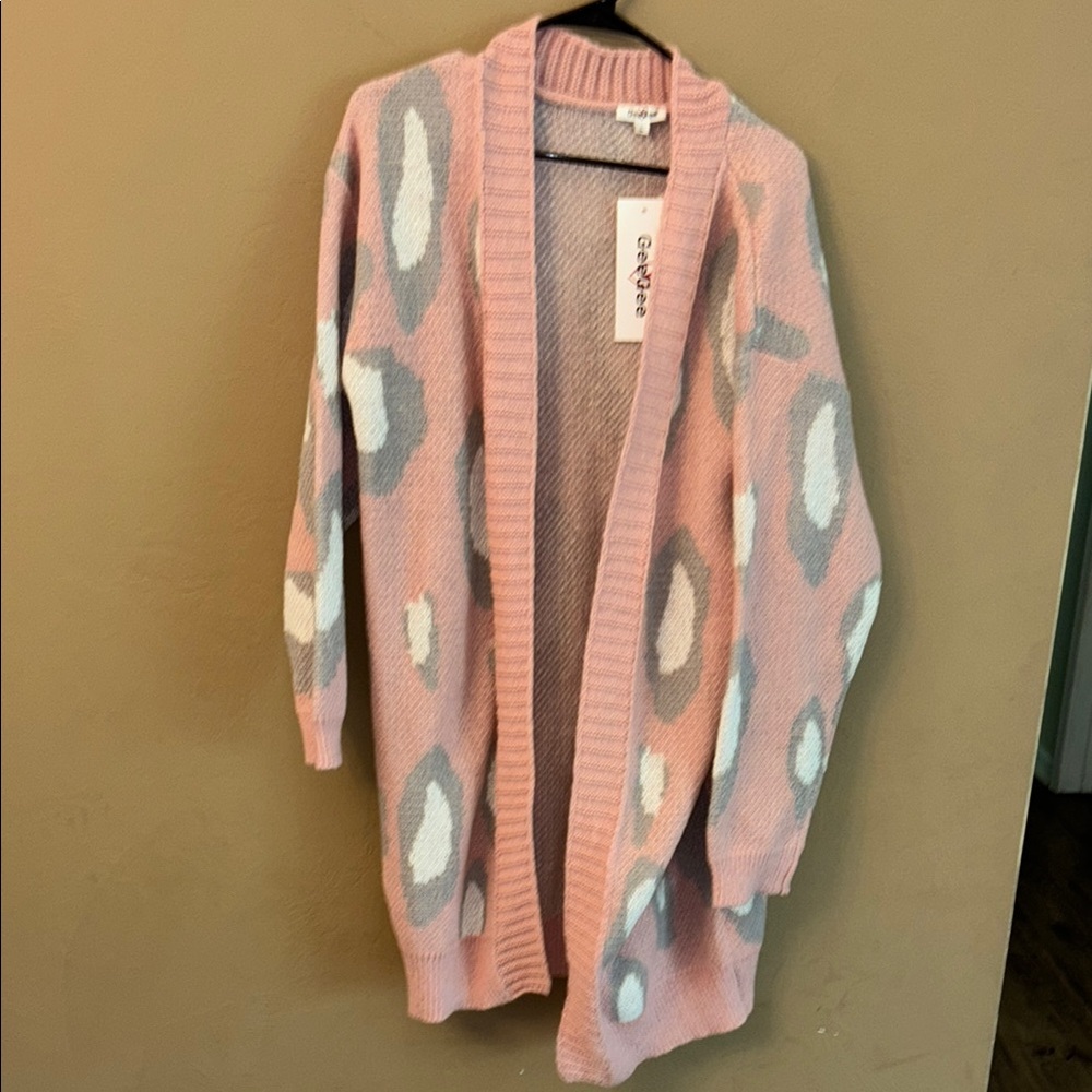 Pink and Gray Patterned Cardigan